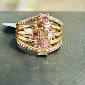 Gold-plated Ring with Yellow, Pink, & White CZ Gems Size 9 Ladies